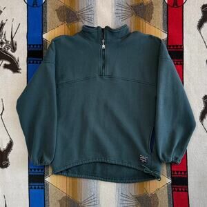 Vintage 90s Russell Athletic Blank 1/4 Zip Sweatshirt Size Large Green USA Made